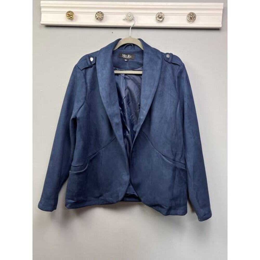 Mo-Ka‎ of Santa Fe Jacket Womens Large Biker Open Front Blue Moto Pockets